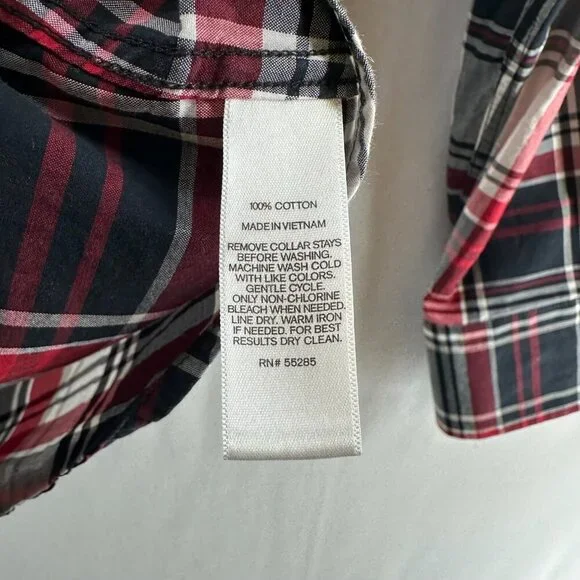 Express Shirt Mens M 15-15.5 Fitted Plaid Button Up Long Sleeve Cotton Red Gray - Picture 8 of 11